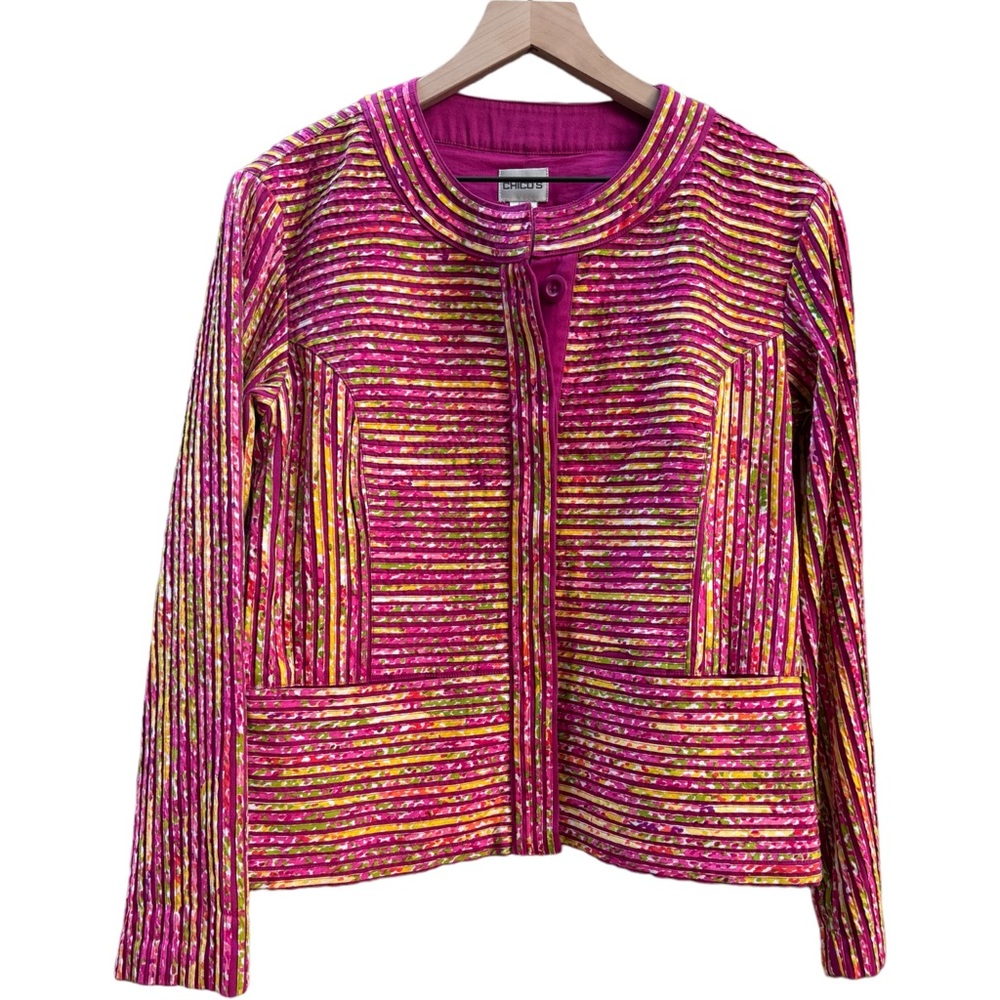 Chico’s Sugarberry Jacket Anna Belle Button Front Ribbed Pleated Medium